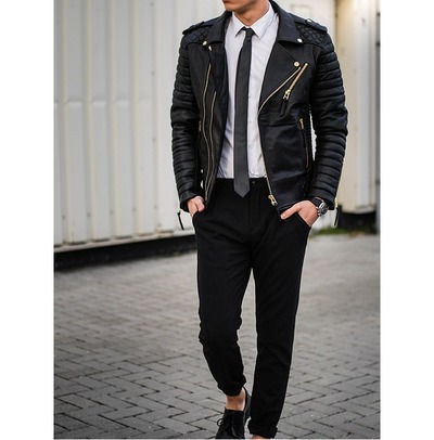 New Men Fashion Trend Black Motorcycle Leather Jacket, Biker Fashions