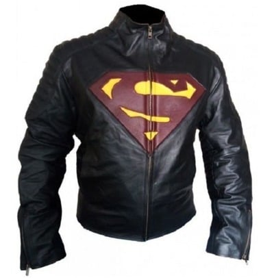 New Customized Mens Handmade Black Red Super Man Style Biker Leather Jacket