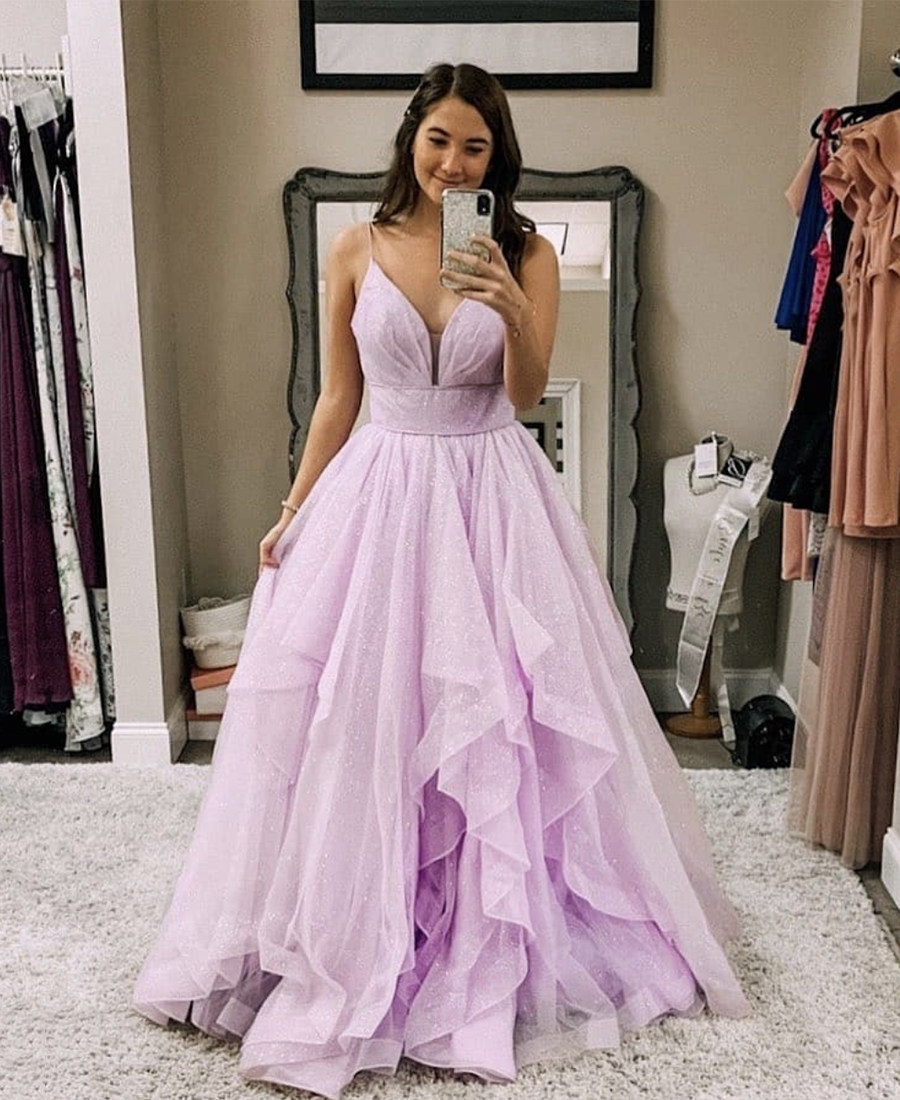 Light purple tulle long prom dress formal dress