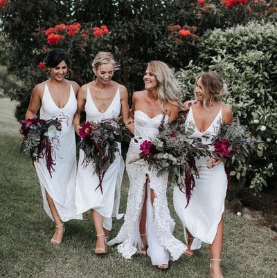 V Neck White Ankle Length Bridesmaid Dresses Under 100