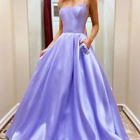Elegant A-Line Low Cut Spaghetti Straps Lavender Satin Prom Dresses with Pockets - Thumbnail 1