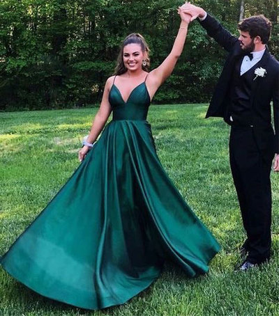 Spaghetti Straps Green Prom Dresses Under 100