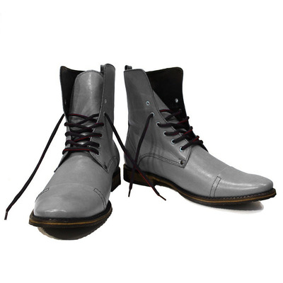 High Ankle Gray Color Cap Toe Handmade Men Genuine Leather Lace Up Stylish Boots
