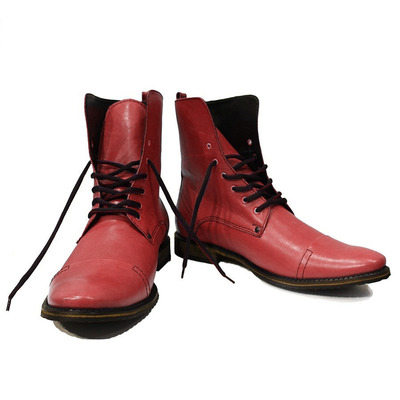 High Ankle Pink Color Cap Toe Handmade Genuine Leather Lace Up Stylish Men Boots