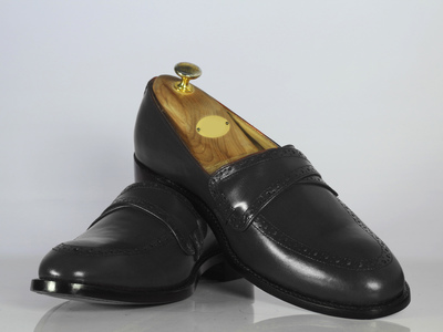Handmade Men's Black Shoes, Men's Leather Penny Loafers Shoes