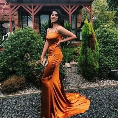 Spaghetti straps burnt orange prom dresses - Thumbnail 5