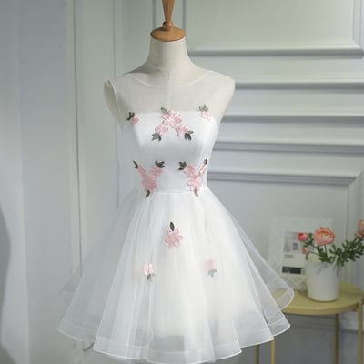 White tulle applique short prom dress hoco dress - Thumbnail 5