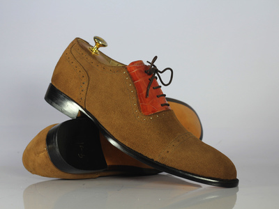 Handmade Men's Brown Cap Toe Shoes, Men's Suede Lace Up Shoes