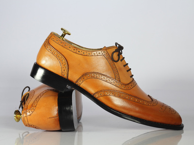 Handmade Men's Brown Wing tip Shoes, Men's Leather Lace Up Shoes