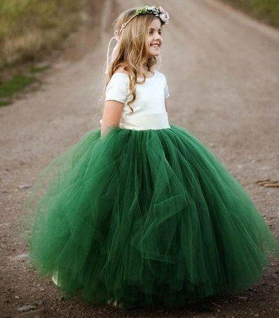 Green Flower Girl Dresses with Short Sleeves