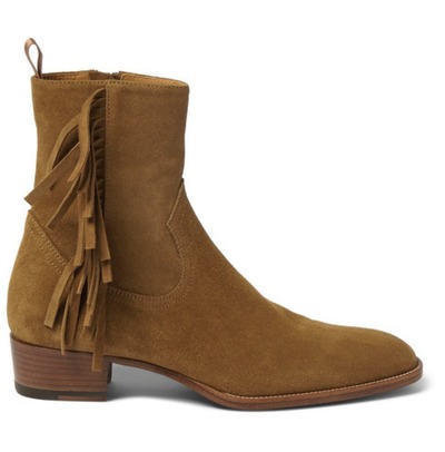 Hand Men Tan Color Ankle High Fringed Ankle High Suede Leather Boots, Boots