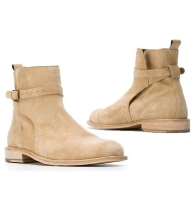 Handmade Beige Suede Leather Boots, Jodhpurs Boot For Men, Ankle Boots