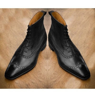 Men Wing Tip Brogue Ankle Boots Real Leather Boots Lace Up Boots