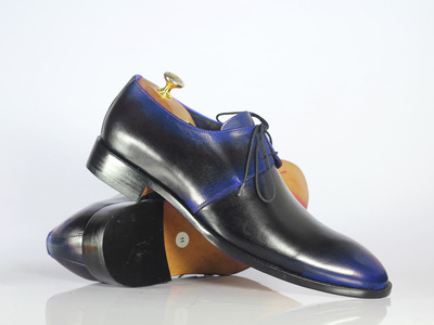 Handmade Black Blue Leather Lace Up Shoes Stylish Men's Shoes