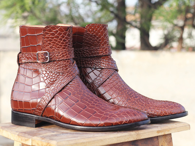 Men's Brown Jodhpurs alligator texture Boots, Men's Dress Boot