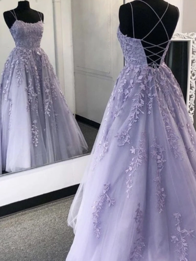 Sexy Backless Purple Prom Dresses With Lace , Long Evening Dresses