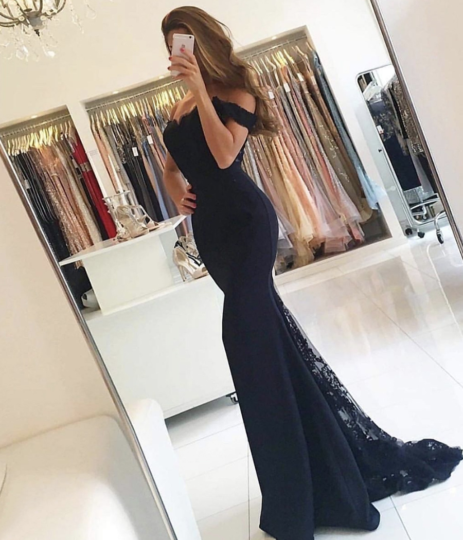 Black lace prom dress mermaid evening dress