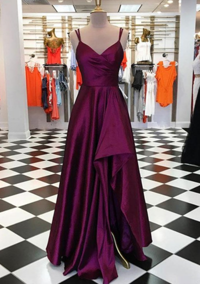 Beauty A Line V Neck Long Purple Prom Dress ,Party Dress