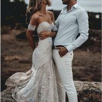 Ivory Lace Beach Wedding Dresses Sweetheart Neck Rustic Boho Wedding Dresses - Thumbnail 1