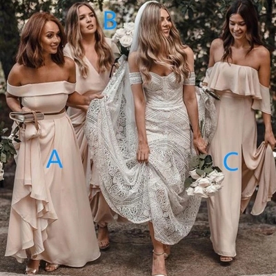 A-line off-shoulder long chiffon cheap backless bridesmaid dresses,a,b,c styles - Thumbnail 5