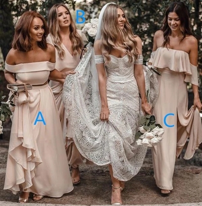 A-line Off-shoulder Long Chiffon Cheap Backless Bridesmaid Dresses,A,B,C Styles