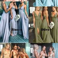 Deep V Neck Split Side Bridesmaid Dresses for Wedding - Thumbnail 1