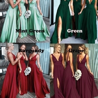 Deep V Neck Split Side Bridesmaid Dresses for Wedding - Thumbnail 2