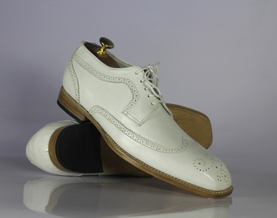 Men's Wing Tip Shoes, Men's White Leather Shoes.