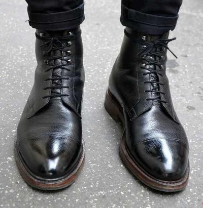 Handmade Men Black leather ankle boots, Men lace up boots, Men Cap toe boots