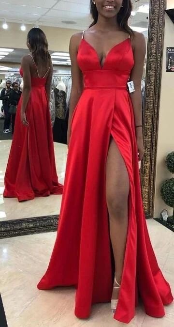 Spaghetti Straps Slit Side Prom Dresses Under 100