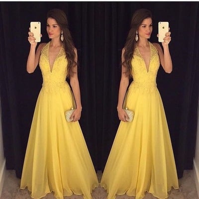 Halter v neck prom dresses for women - Thumbnail 3