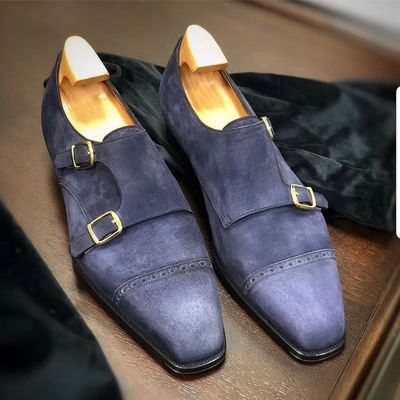 Best Handmade Double Monk Strap Suede Leather Dress Formal Shoes For Men