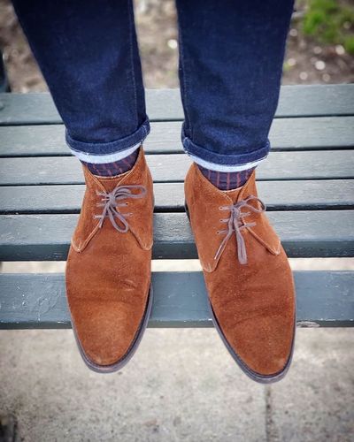 Handmade men's brown chukka ankle high leather dress formal custom made boots