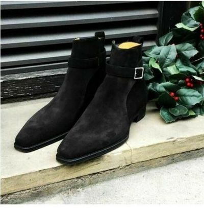 Handmade Men's Black Jodhpur Monk Strap High Ankle Dress Boots, Real Suede Boots