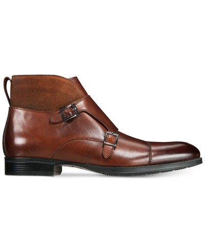 High Ankle Men Brown Monk Cap Toe Double Buckle Straps Real Leather Shoe