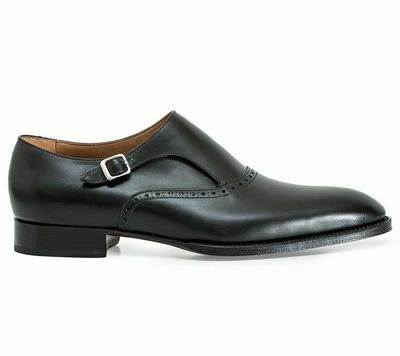 Black Monk Single Buckle Strap Rounded Derby Toe Handmade Real Leather Shoes