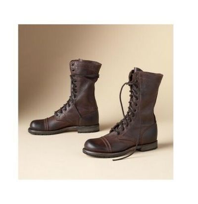 Handmade men brown military boots, men real leather biker boots, lace up boots