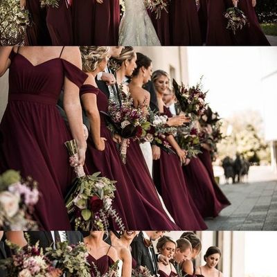 Elegant a-line long chiffon bridesmaid dress wedding party dress - Thumbnail 5