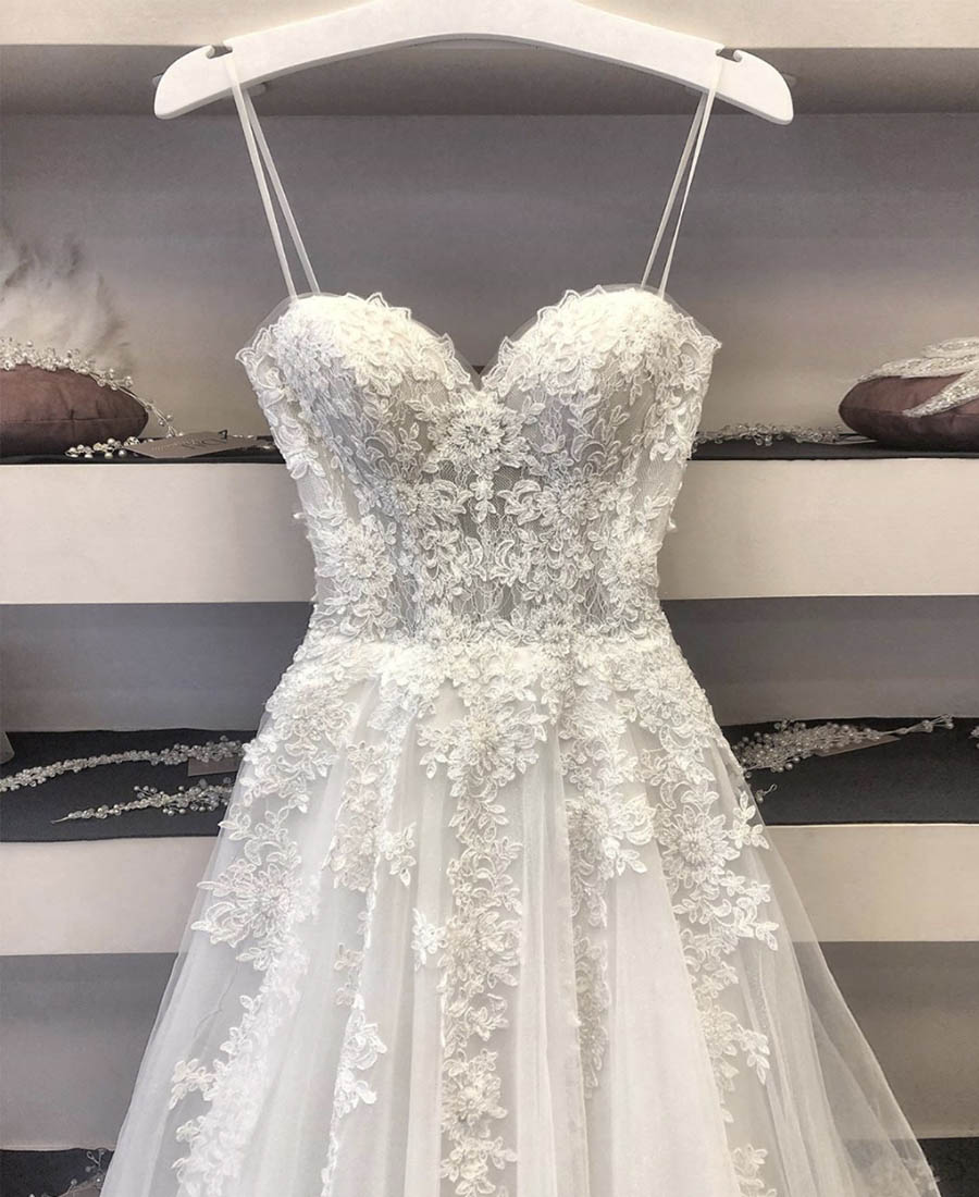 White lace long prom gown formal dress