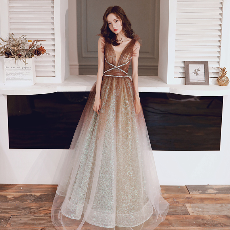 Stylish tulle sequins prom dress evening dress