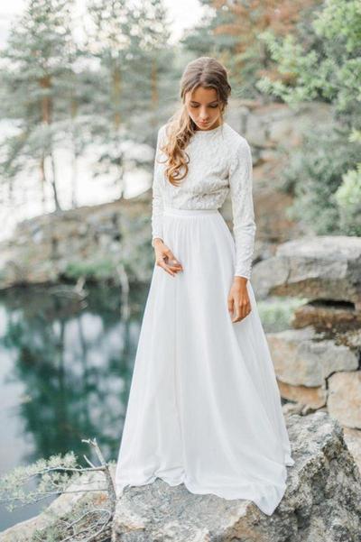 Modest West Country Wedding Dresses A Line Jewel Neck Long Sleeve Bohemian Wedding Dress Custom Made Elegant Vestidos De Novia