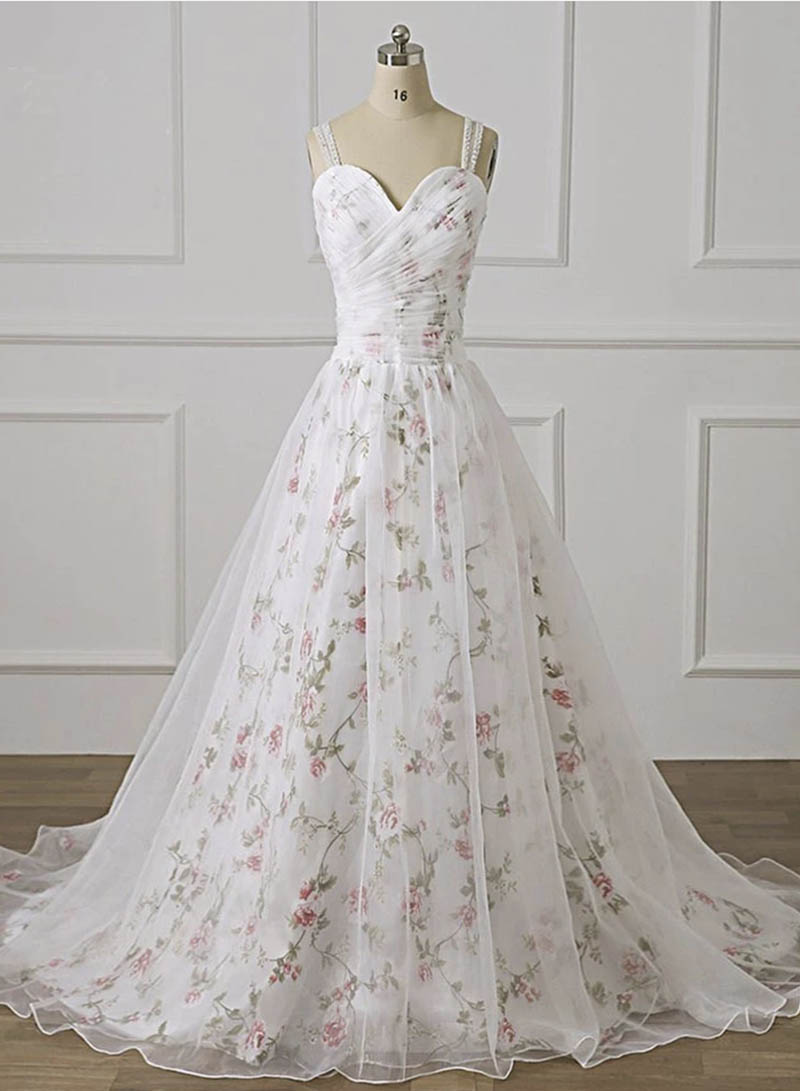 White tulle floor length prom dress formal dress