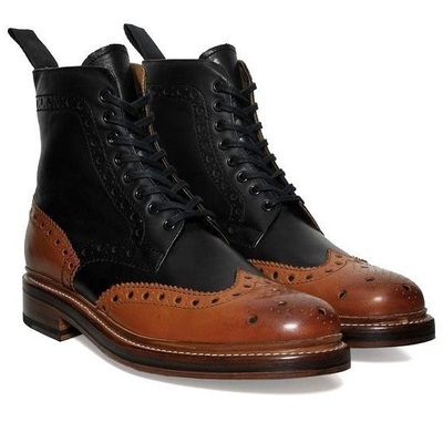 Two Tone Leather Boots for Men Custom Made Brogue Boots for Men Top Quality Shoe