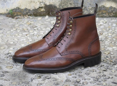 Handmade Men’s Ankle High Leather Boots,Men’s Brown Wing Tip Brogue Lace Up Boot