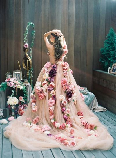 2020 Colorful Flowers Wedding Dress, Ball Gown Long Wedding Dresses, Tulle Wedding Gown Bridal Dress,423