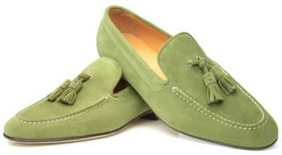 Handmade Green Suede Vintage Leather Tassel Loafer Moccasins Formal Dress Shoes
