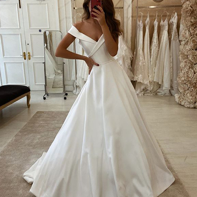 Elegant fashion off the shoulder wedding dresses, satin wedding gowns - Thumbnail 4