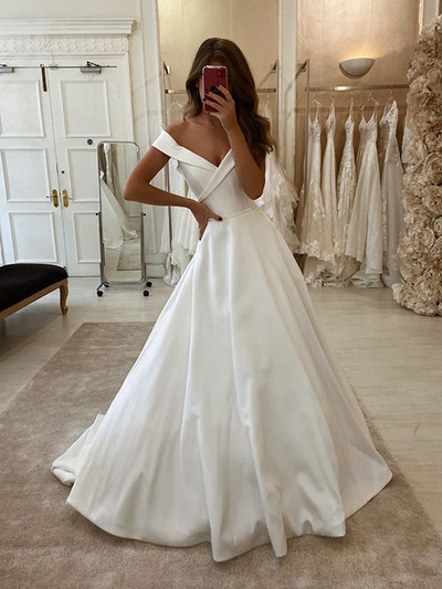 Elegant Fashion Off the Shoulder Wedding Dresses, Satin Wedding Gowns