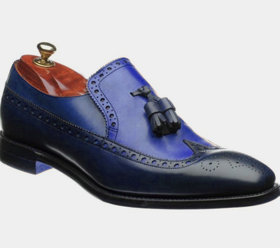 Unique Handmade Custom Blue Wing Tip Tassels Loafer Formal Shoes In Genuine Leather For Men
