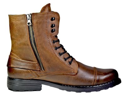Men’s Stylish Handmade Two-Tone Brown Lace Up Boots, Men’s Cap Toe Side Zip Ankle High Boots